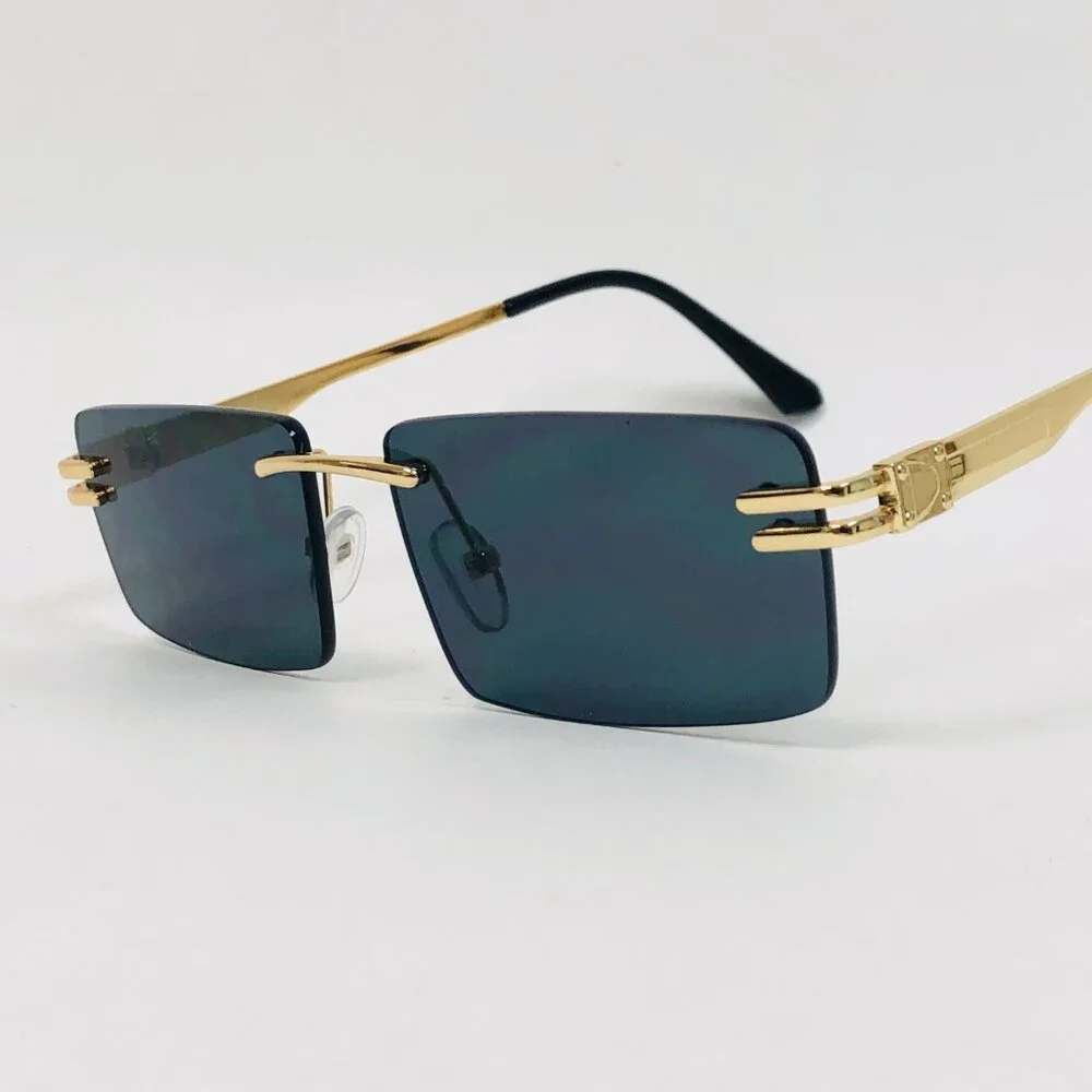 Men Sunglasses Dark Black Lens Trendy New Fashion Retro Shades Gold Metal Lentes